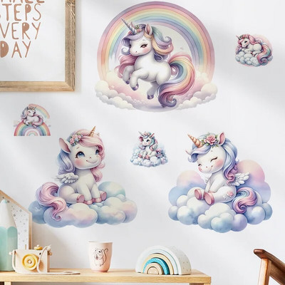 Cartoon Rainbow Unicorn seinakleebised beebitüdrukutele Toa sisekujundus Lastetoa kaunistamine Seinakaunistus Magamistoa tarvikud Toa sisustus