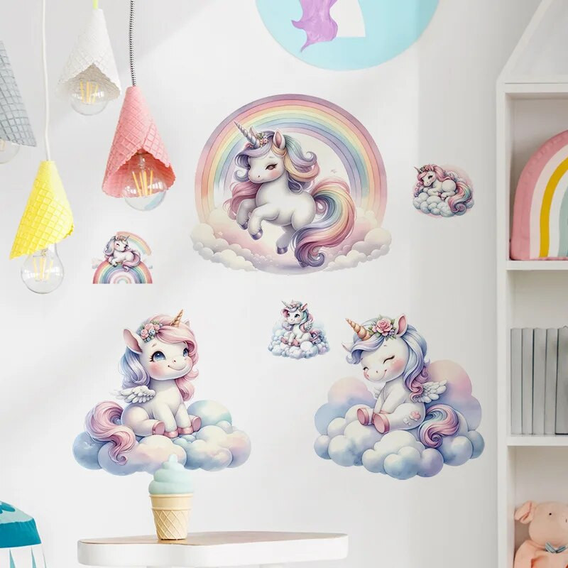 Crtani Rainbow Unicorn Zidne naljepnice za uređenje sobe za djevojčice Dekoracija dječje sobe Zidni dekor Dodaci za spavaću sobu Dekoracija sobe