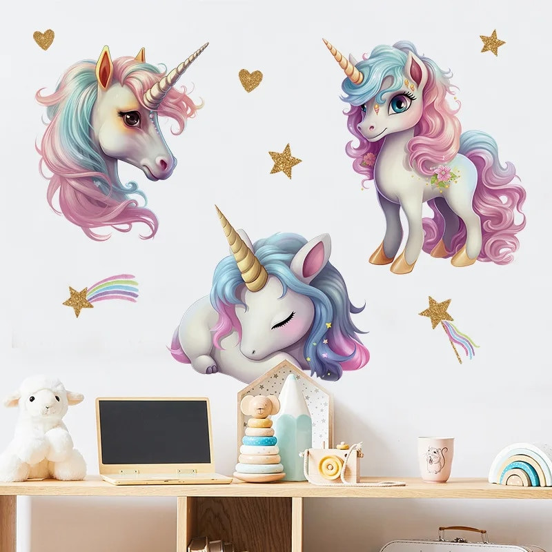 Crtani Rainbow Unicorn Zidne naljepnice za uređenje sobe za djevojčice Dekoracija dječje sobe Zidni dekor Dodaci za spavaću sobu Dekoracija sobe