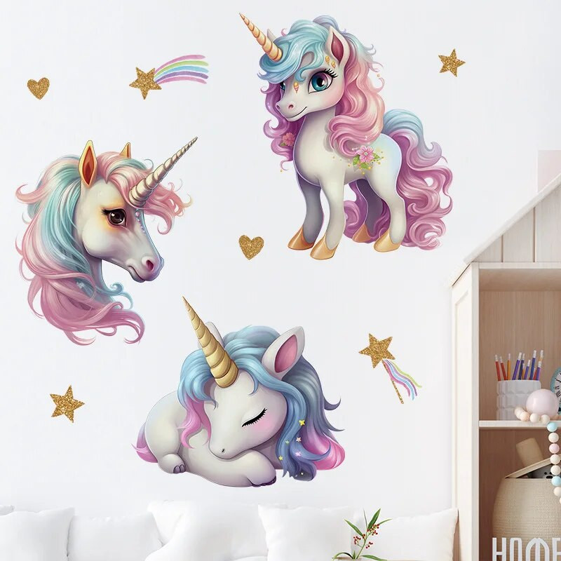 Crtani Rainbow Unicorn Zidne naljepnice za uređenje sobe za djevojčice Dekoracija dječje sobe Zidni dekor Dodaci za spavaću sobu Dekoracija sobe