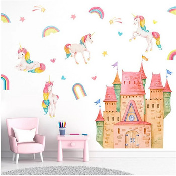 Стикери за стена с анимационен замък за детска стая Декорация на стена за спалня Принцеса Стая Стикер Декорация на детска градина