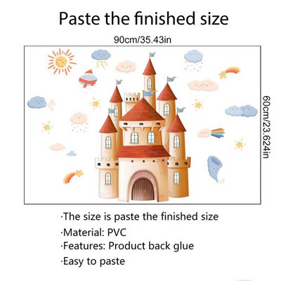 Crtani dvorac Zidne naljepnice za dječju sobu Spavaća soba Dekoracija zida Princess soba Naljepnica Dekoracija vrtića
