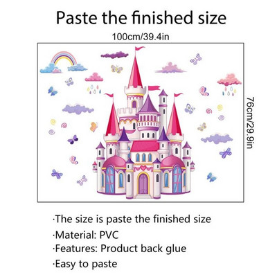 Crtani dvorac Zidne naljepnice za dječju sobu Spavaća soba Dekoracija zida Princess soba Naljepnica Dekoracija vrtića