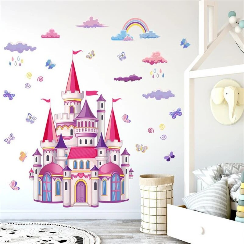 Crtani dvorac Zidne naljepnice za dječju sobu Spavaća soba Dekoracija zida Princess soba Naljepnica Dekoracija vrtića