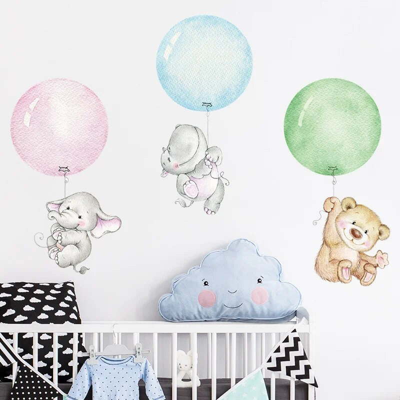 Aranyos rózsaszín póni nyúl szerelmes léggömb fali matricák törött falú poszter fali művészet autómatrica gyerekszoba dekoráció, falfestmények