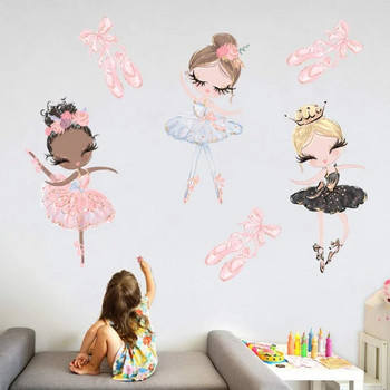 Kawaii Ballet Dace Girl Art Αυτοκόλλητο τοίχου για κορίτσια σαλονιού Διακόσμηση κρεβατοκάμαρας Αυτοκόλλητη ταπετσαρία διακόσμηση για το μωρό