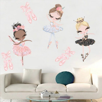 Kawaii Ballet Dace Girl Wall Art Sticker For Living Room Girls Bedroom Decoration Самозалепващи се тапети Baby Home Decor