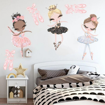 Kawaii Ballet Dace Girl Wall Art Sticker For Living Room Girls Bedroom Decoration Самозалепващи се тапети Baby Home Decor