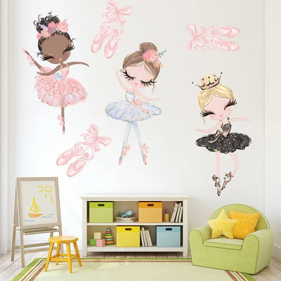 Kawaii Ballet Dace Girl Zidna umjetnička naljepnica za dnevnu sobu Djevojke Dekoracija spavaće sobe Samoljepljive tapete Baby Home Decor