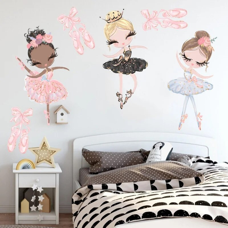 Kawaii Ballet Dace Girl seinakunsti kleebis elutoa tüdrukute magamistoa kaunistamiseks Isekleepuv tapeet Beebi kodukaunistus