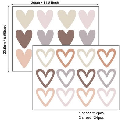 Zidna naljepnica u obliku srca od 24 komada za dječju sobu Dječji dječak Dječja djevojčica Dekoracija sobe Zidne naljepnice Dnevni boravak Spavaća soba Dekorativne naljepnice