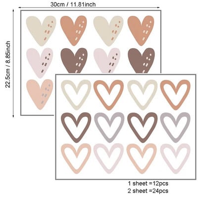 Zidna naljepnica u obliku srca od 24 komada za dječju sobu Dječji dječak Dječja djevojčica Dekoracija sobe Zidne naljepnice Dnevni boravak Spavaća soba Dekorativne naljepnice