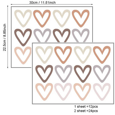 Zidna naljepnica u obliku srca od 24 komada za dječju sobu Dječji dječak Dječja djevojčica Dekoracija sobe Zidne naljepnice Dnevni boravak Spavaća soba Dekorativne naljepnice