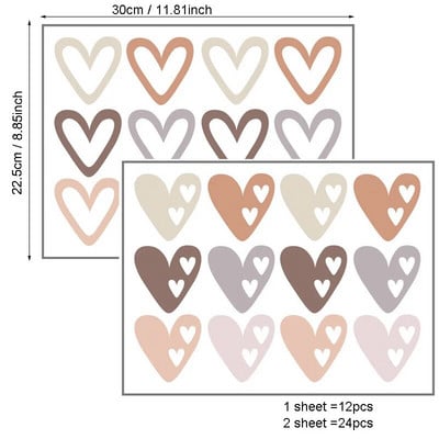 Zidna naljepnica u obliku srca od 24 komada za dječju sobu Dječji dječak Dječja djevojčica Dekoracija sobe Zidne naljepnice Dnevni boravak Spavaća soba Dekorativne naljepnice