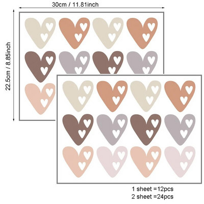 Zidna naljepnica u obliku srca od 24 komada za dječju sobu Dječji dječak Dječja djevojčica Dekoracija sobe Zidne naljepnice Dnevni boravak Spavaća soba Dekorativne naljepnice