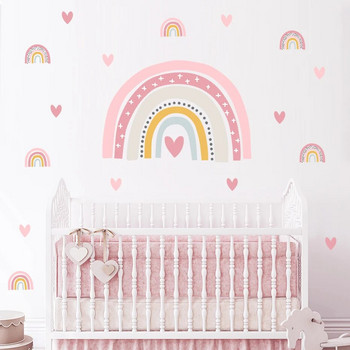 Boho Pink Sweet Rainbow Hearts Αυτοκόλλητα τοίχου Νηπιαγωγείο για αγόρια Διακόσμηση υπνοδωματίου Αυτοκόλλητο τέχνης Τοιχογραφία Αφίσες για μωρό Διακόσμηση σπιτιού