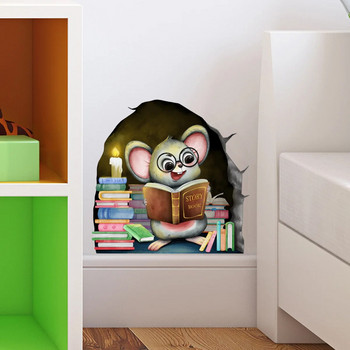 20*20cm Ποντίκι που διαβάζει Αυτοκόλλητα τοίχου Funny Mouse Hole Wallpaper for Παιδικό Δωμάτιο Υπνοδωμάτιο Γωνιακή Σκάλες PVC Αφαιρούμενα Αυτοκόλλητα 1/3/5 τμχ