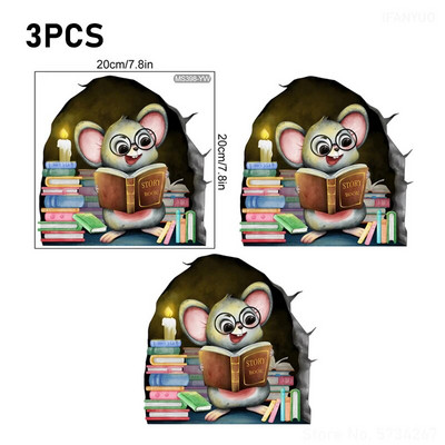 20*20cm-es egér olvasó falmatricák Vicces egérlyuk tapéta gyerekszobába hálószoba saroklépcsők PVC levehető matricák 1/3/5db