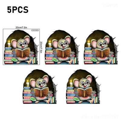 20*20cm-es egér olvasó falmatricák Vicces egérlyuk tapéta gyerekszobába hálószoba saroklépcsők PVC levehető matricák 1/3/5db