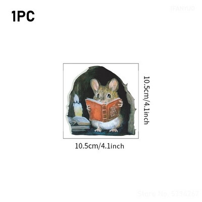 20*20cm-es egér olvasó falmatricák Vicces egérlyuk tapéta gyerekszobába hálószoba saroklépcsők PVC levehető matricák 1/3/5db
