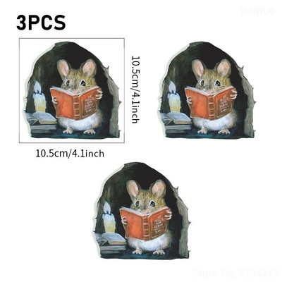 20*20cm-es egér olvasó falmatricák Vicces egérlyuk tapéta gyerekszobába hálószoba saroklépcsők PVC levehető matricák 1/3/5db