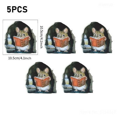 20*20cm-es egér olvasó falmatricák Vicces egérlyuk tapéta gyerekszobába hálószoba saroklépcsők PVC levehető matricák 1/3/5db