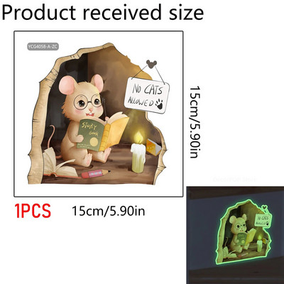 20*20cm-es egér olvasó falmatricák Vicces egérlyuk tapéta gyerekszobába hálószoba saroklépcsők PVC levehető matricák 1/3/5db