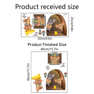 20*20cm-es egér olvasó falmatricák Vicces egérlyuk tapéta gyerekszobába hálószoba saroklépcsők PVC levehető matricák 1/3/5db