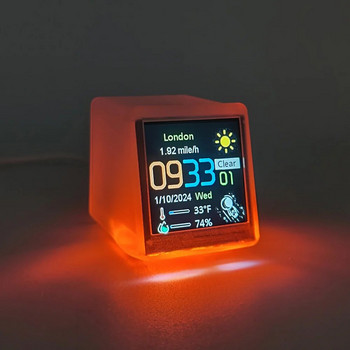 Интелигентен WIFI метеорологичен часовник с размер MINI за декорация на десктоп за игри. Направи си сам сладки GIF анимации и функция за електронен албум