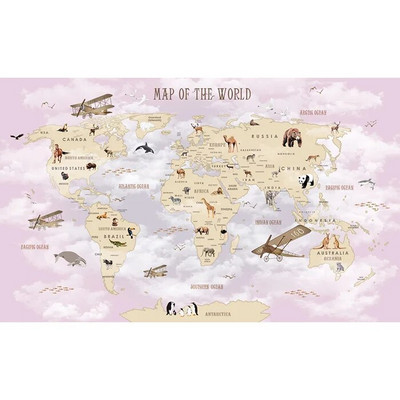 Prilagođeni crtić Mapa životinjskog svijeta Pozadina Zidna 3D tapeta Dnevna soba Spavaća soba Djeca Dekoracija Papirna slika Tapeti