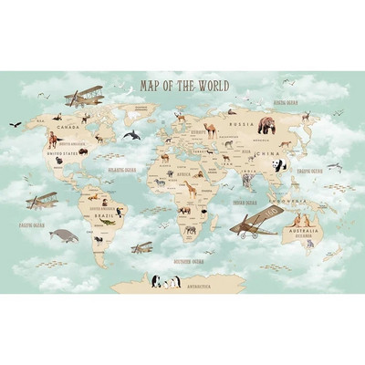 Prilagođeni crtić Mapa životinjskog svijeta Pozadina Zidna 3D tapeta Dnevna soba Spavaća soba Djeca Dekoracija Papirna slika Tapeti