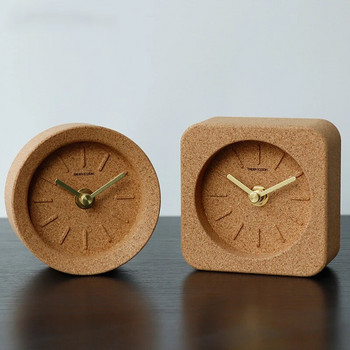 Нетиктакащ настолен часовник, кръгъл, квадратен, корков безшумен, работещ с батерии дървен настолен часовник Малък екологичен модерен декор за дома в офиса