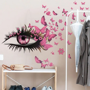Creative Beautiful Girl Eyes Стикер за стена Летяща пеперуда Стикери за стена Момиче Дълги мигли за двойка влюбени Декорация на спалня