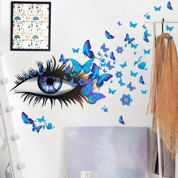 Δημιουργικό αυτοκόλλητο τοίχου Beautiful Girl Eyes Flying Butterfly Αυτοκόλλητα τοίχου για κορίτσι μακριές βλεφαρίδες για Διακόσμηση κρεβατοκάμαρας για ερωτευμένους