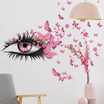 Δημιουργικό αυτοκόλλητο τοίχου Beautiful Girl Eyes Flying Butterfly Αυτοκόλλητα τοίχου για κορίτσι μακριές βλεφαρίδες για Διακόσμηση κρεβατοκάμαρας για ερωτευμένους