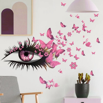 Creative Beautiful Girl Eyes Стикер за стена Летяща пеперуда Стикери за стена Момиче Дълги мигли за двойка влюбени Декорация на спалня
