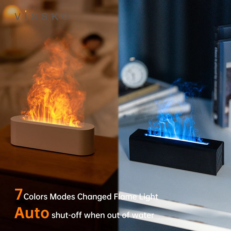 Vissko seitsmevärviline RGB leegi aroomihajuti 150 ml veepuuduse kaitsega niisutaja LED eeterliku õli lambi difuusor