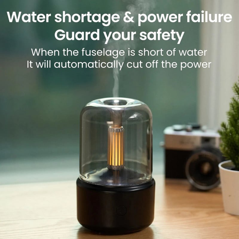 Küünlavalguse aroomihajuti kaasaskantav mini USB õhuniisutaja udupihusti LED öövalgus eeterlike õlide difuusor 120ml