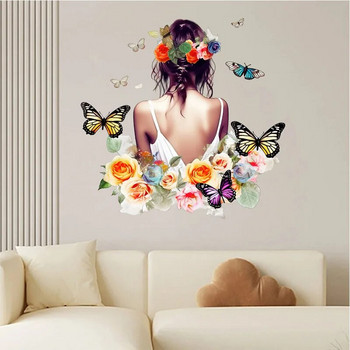 Пеперуда Цветни клони Стикер за задна стена на момиче Спалня Декорация за всекидневна Самозалепваща се картина