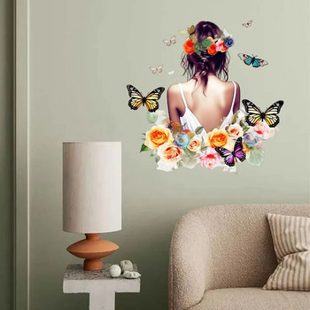 Пеперуда Цветни клони Стикер за задна стена на момиче Спалня Декорация за всекидневна Самозалепваща се картина