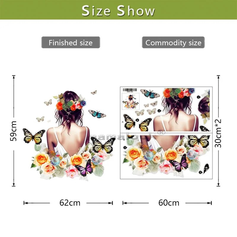 Liblikalillede oksad Tüdruku seljaseina kleebis Magamistoa Elutoa kaunistus Isekleepuv maal