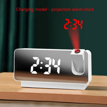 LED цифров будилник Радио проекция с часовник с огледало за температура и влажност Мултифункционален нощен дисплей