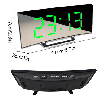 LED дигитален будилник Електронни настолни часовници Извито огледало Екран Нощна светлина Температурен дисплей Snooze Desktop Decoration