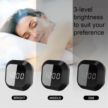 Επιτραπέζιο ξυπνητήρι καθρέφτης LED ψηφιακό USB Ηλεκτρονικό παιδικό ρολόι αναβολής στο κρεβάτι για ρολόι νύχτας στο σπίτι με θερμόμετρο ώρας