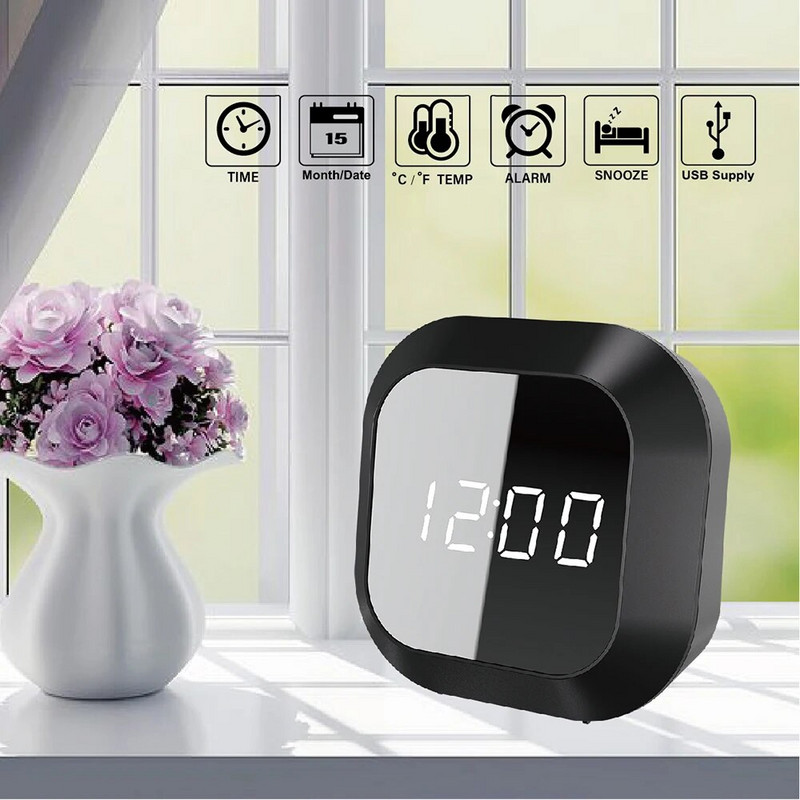Digitaalne USB LED-peegel laua äratuskell elektrooniline laste voodiäärne edasilükkamiskell koduseks öökellaks termomeetri tunniga