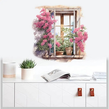 M724 Ροζ λουλούδι παράθυρο Αστεία αυτοκόλλητο τοίχου Παιδικό δωμάτιο Φόντο διακόσμηση σπιτιού Τοιχογραφία Ταπετσαρία σαλονιού Αυτοκόλλητο