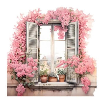M724 Прозорец с розово цвете Забавен стикер за стена Фон за детска стая Декорация на дома Стенопис за хол Тапети Декал