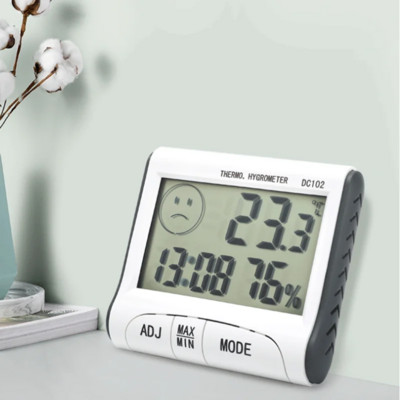 LCD digitális ébresztőóra hőmérő Hőmérséklet idő kijelző naptár Higrométer páratartalom mérő Időjárás előrejelzés asztali óra