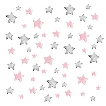 56 ръчно рисувани розови сиви звезди Направи си сам стикери за стена Подвижни PVC стикери за детска стая Момичета Спалня Декорация на детска стая Изкуство