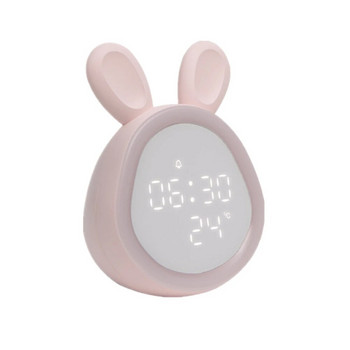 Сладък заек будилник USB зареждане Мини интелигентен LED часовник с нощна лампа Електронен часовник за нощно шкафче за спалня за деца Настолен часовник